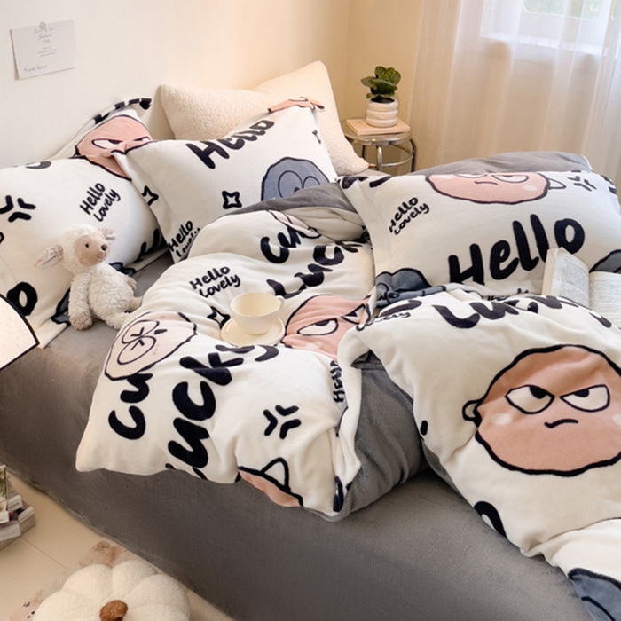 91家纺网 家纺一手货源 找家纺 宅部落 2023新款高克重牛奶绒四件套 愤怒的小煤球