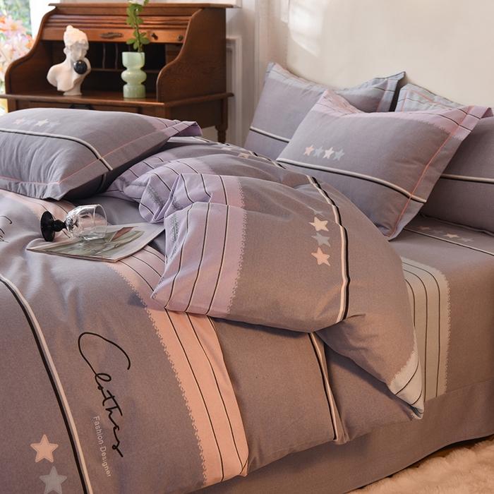 91家纺网 家纺一手货源 找家纺 简如  	2025新款全棉磨毛印花四件套 波尔蓝卡-灰