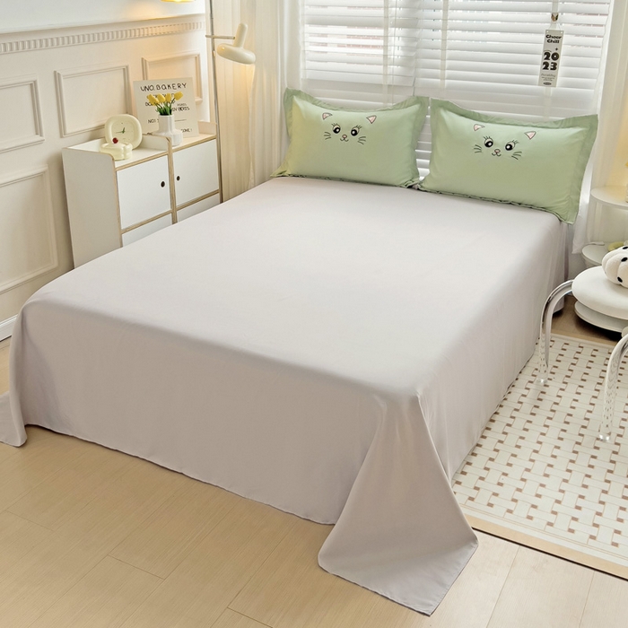 91家纺网 家纺一手货源 找家纺 娜娜 2023新款亲肤柔软水洗磨毛毛巾绣四件套-咪咪猫 咪咪猫-灰绿