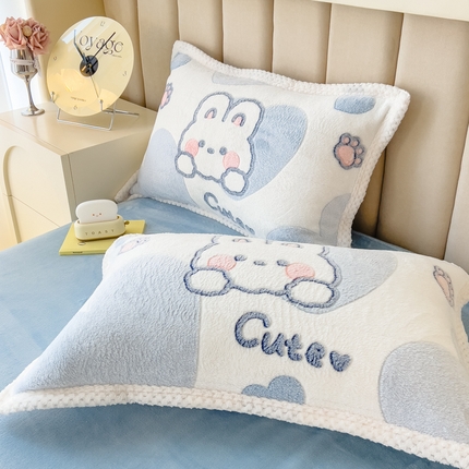 2023新款立体6D雪花绒加厚保暖系列单枕套 48x74cm一对 波波兔