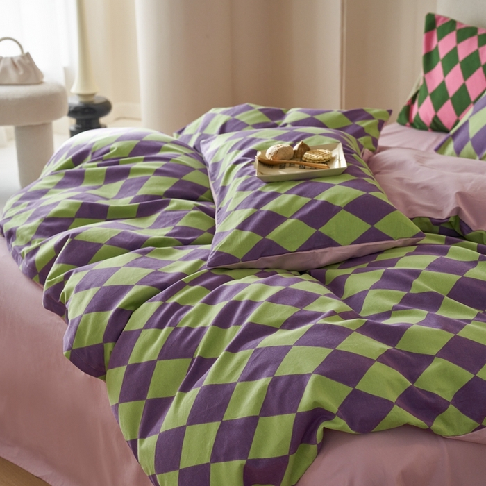 91家纺网 家纺一手货源 找家纺 时年2023新款全棉磨毛印花系列套件-简约风格 晴琳-紫