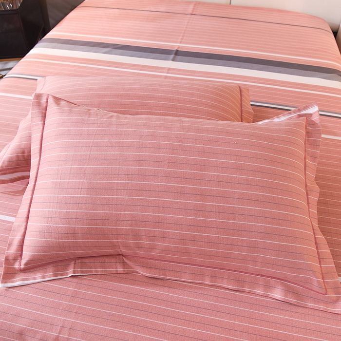 91家纺网 家纺一手货源 找家纺 简如   2025新款全棉磨毛印花四件套 间隔条纹-粉