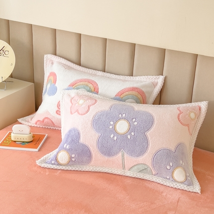 2023新款立体6D雪花绒加厚保暖系列单枕套 48x74cm一对 彩虹花朵