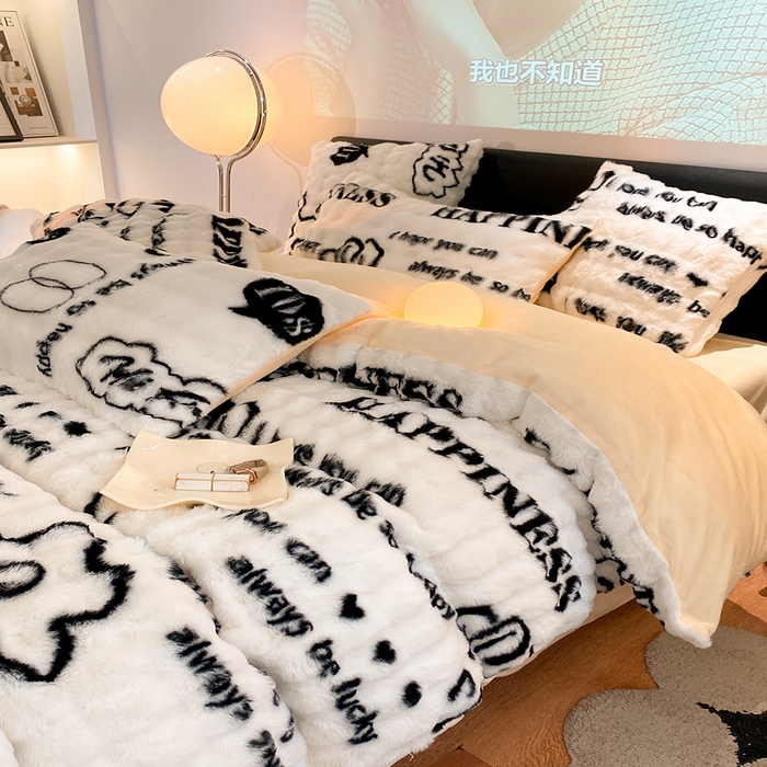 91家纺网 家纺一手货源 找家纺 澳梵家居 2023舒芙蕾印花兔兔绒牛奶绒四件套 浪漫畅想