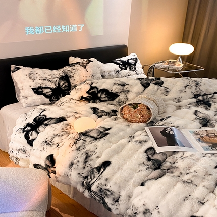 澳梵家居 2023舒芙蕾印花兔兔绒牛奶绒四件套 蝴蝶纷飞