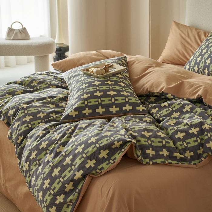 91家纺网 家纺一手货源 找家纺 时年2023新款全棉磨毛印花系列套件-简约风格 恩锦