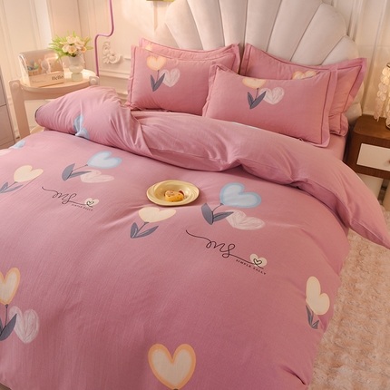 简如   2025新款全棉磨毛印花四件套 浅影落香-粉