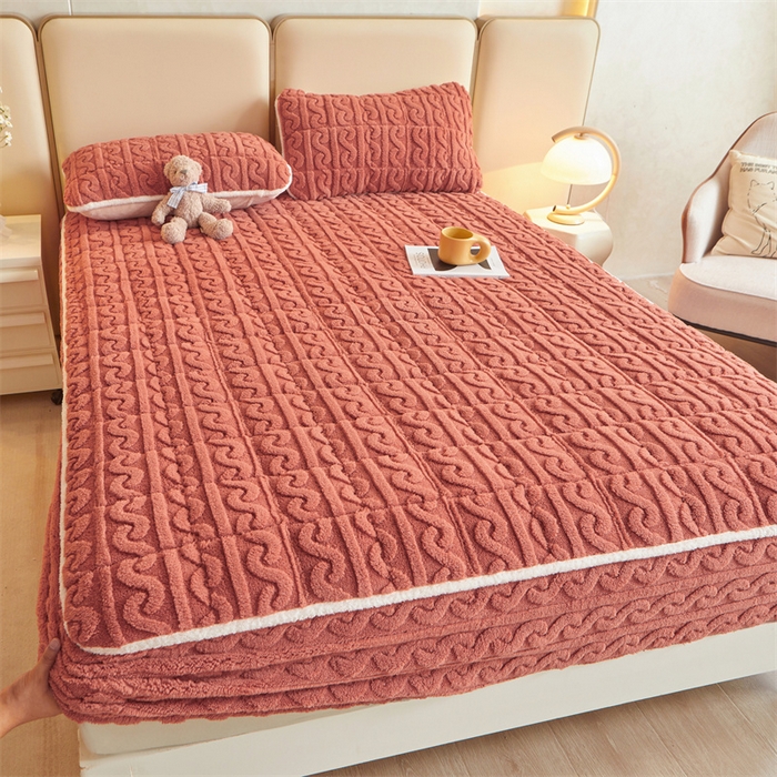 91家纺网 家纺一手货源 找家纺 雯豆 2023新款A类塔芙绒夹棉床笠 砖红