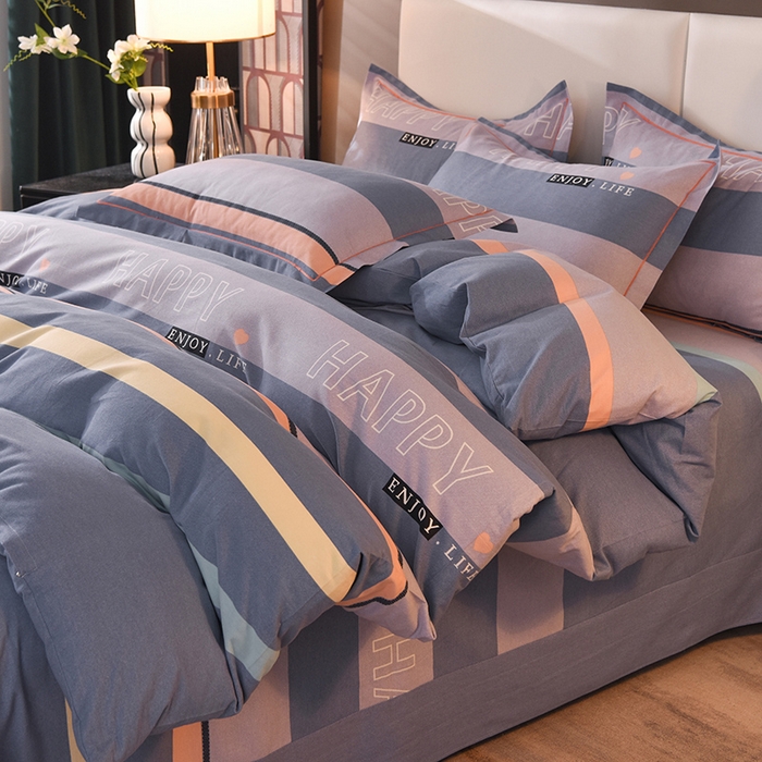 91家纺网 家纺一手货源 找家纺 简如   2025新款全棉磨毛印花四件套 小资生活-蓝