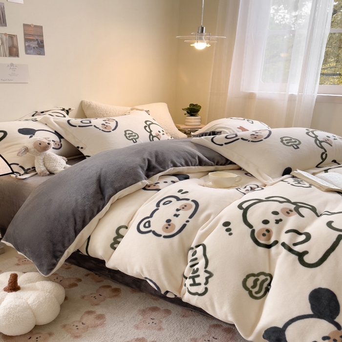 91家纺网 家纺一手货源 找家纺 宅部落 2023新款高克重牛奶绒四件套 欢乐伙伴