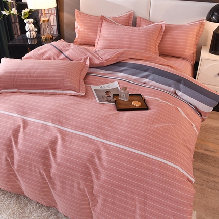 简如   2025新款全棉磨毛印花四件套 间隔条纹-粉