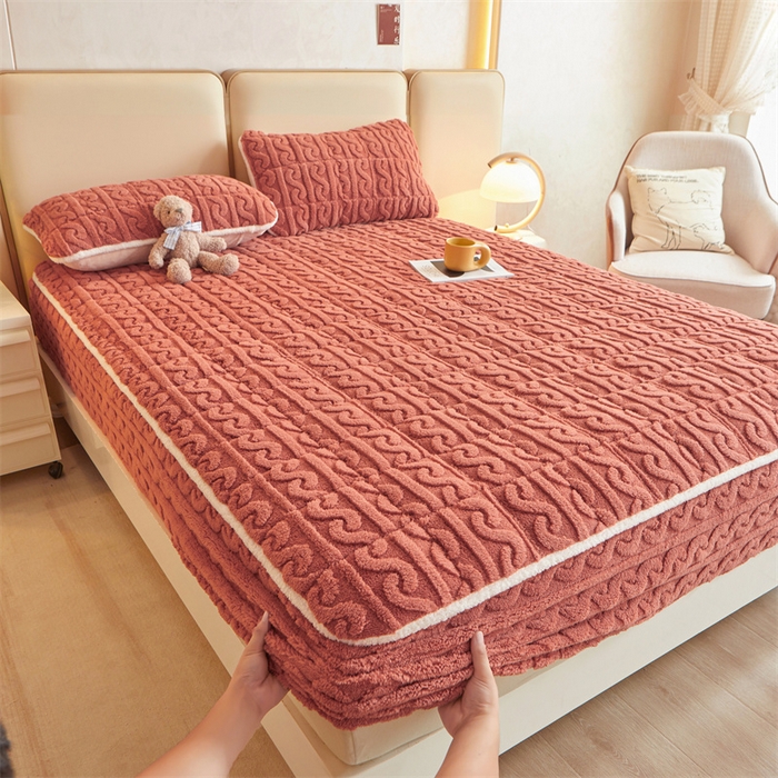 91家纺网 家纺一手货源 找家纺 雯豆 2023新款A类塔芙绒夹棉床笠 砖红