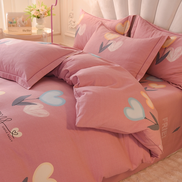 91家纺网 家纺一手货源 找家纺 简如   2025新款全棉磨毛印花四件套 浅影落香-粉