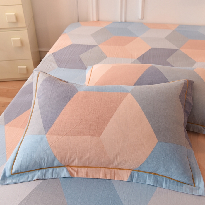 91家纺网 家纺一手货源 找家纺 简如   2025新款全棉磨毛印花四件套 格菱