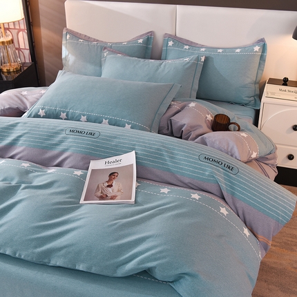 简如  	2025新款全棉磨毛印花四件套 星巴克-绿