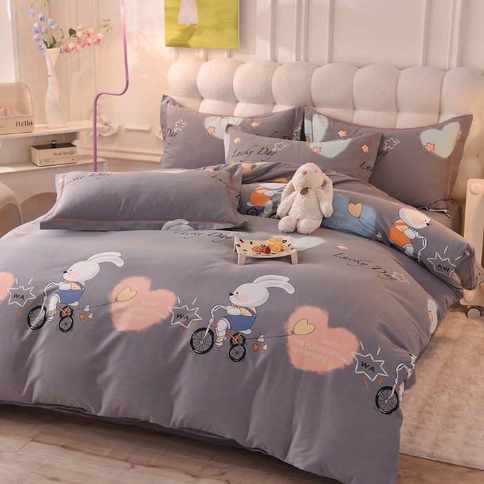 91家纺网 家纺一手货源 找家纺 简如   2025新款全棉磨毛印花四件套 彼得兔-灰