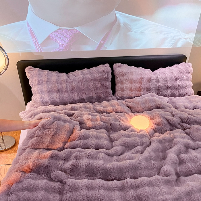 91家纺网 家纺一手货源 找家纺 澳梵家居 2023舒芙蕾印花兔兔绒牛奶绒四件套 舒芙蕾-纯紫