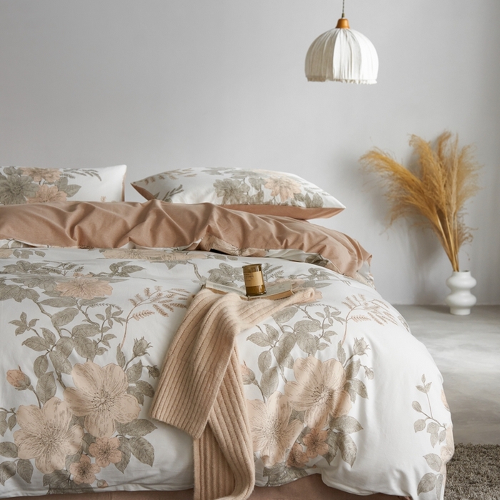 91家纺网 家纺一手货源 找家纺 时年2023新款全棉磨毛印花系列套件-花卉风格 薇甜-白