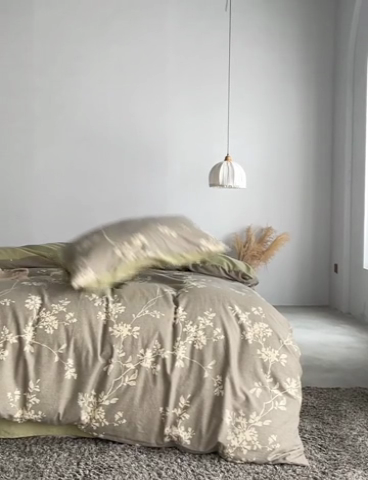 91家纺网 家纺一手货源 找家纺 时年2023新款全棉磨毛印花系列套件-花卉风格 敏玖-咖