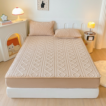 91家纺网 家纺一手货源 找家纺 乐视  2024新款加厚牛奶绒夹棉床笠 澳拉格-浅咖