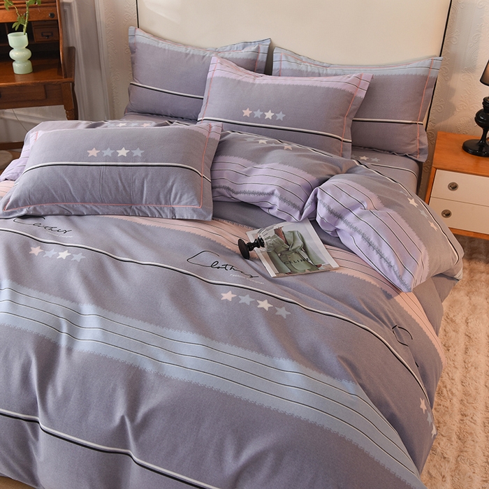 91家纺网 家纺一手货源 找家纺 简如  	2025新款全棉磨毛印花四件套 波尔蓝卡-灰