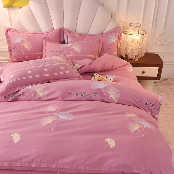 91家纺网 家纺一手货源 找家纺 简如   2025新款全棉磨毛印花四件套 风中倩影-豆沙