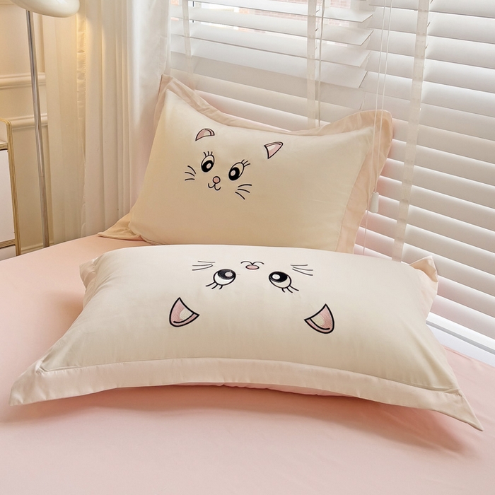 91家纺网 家纺一手货源 找家纺 娜娜 2023新款亲肤柔软水洗磨毛毛巾绣四件套-咪咪猫 咪咪猫-奶昔白