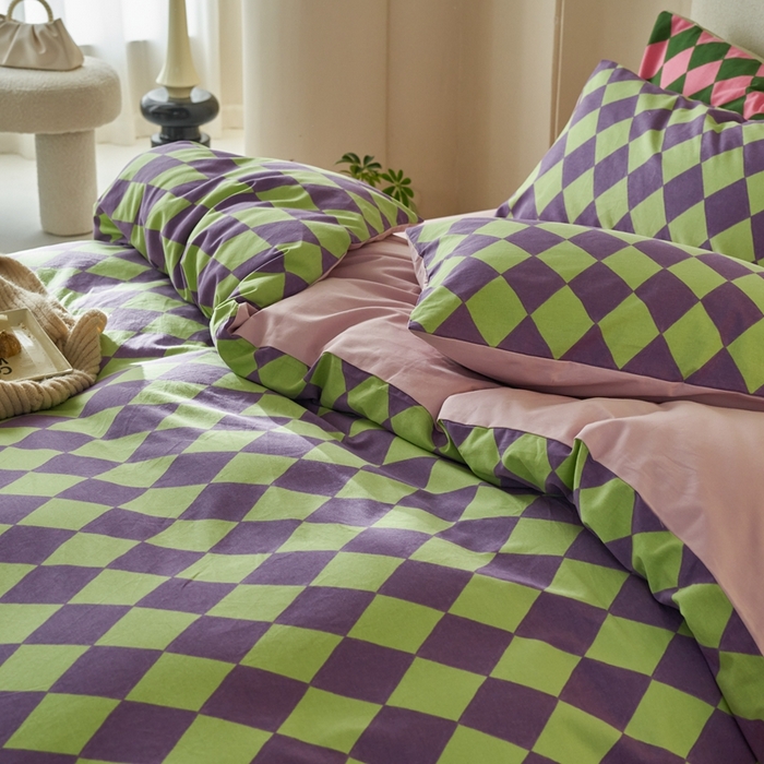 91家纺网 家纺一手货源 找家纺 时年2023新款全棉磨毛印花系列套件-简约风格 晴琳-紫