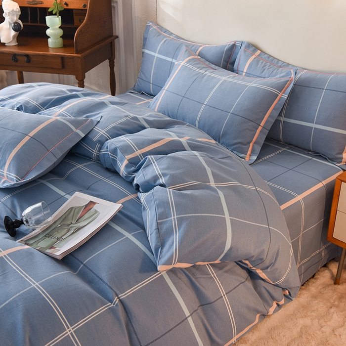 91家纺网 家纺一手货源 找家纺 简如  	2025新款全棉磨毛印花四件套 西索-蓝