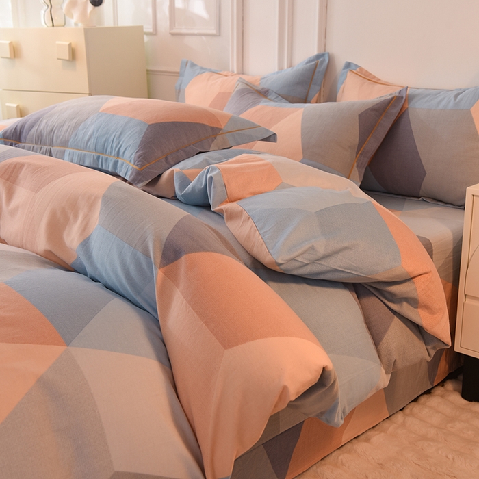 91家纺网 家纺一手货源 找家纺 简如   2025新款全棉磨毛印花四件套 格菱