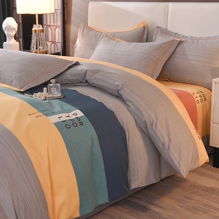 91家纺网 家纺一手货源 找家纺 简如   2025新款全棉磨毛印花四件套 麦凯-蓝