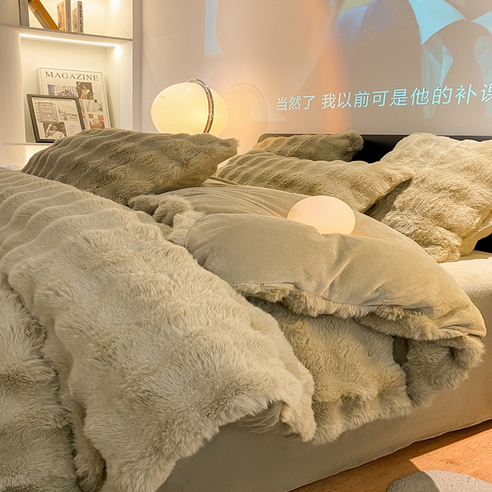 91家纺网 家纺一手货源 找家纺 澳梵家居 2023舒芙蕾印花兔兔绒牛奶绒四件套 舒芙蕾-豆荚绿