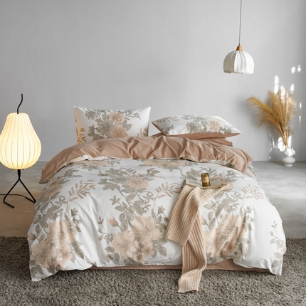 时年2023新款全棉磨毛印花系列套件-花卉风格 薇甜-白