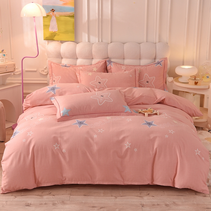 91家纺网 家纺一手货源 找家纺 简如   2025新款全棉磨毛印花四件套 星岛之恋-粉