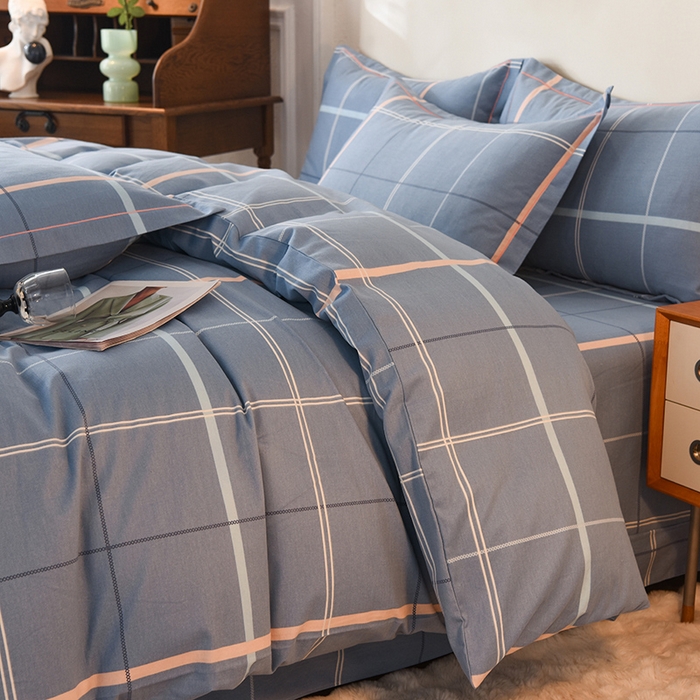 91家纺网 家纺一手货源 找家纺 简如  	2025新款全棉磨毛印花四件套 西索-蓝