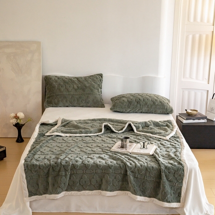 91家纺网 家纺一手货源 找家纺 2023 FORTWO家纺原创设计（FOR TWO家纺） 400克双面加厚舒棉绒毛毯 蜜果-橄榄绿