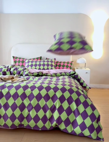 91家纺网 家纺一手货源 找家纺 时年2023新款全棉磨毛印花系列套件-简约风格 晴琳-紫