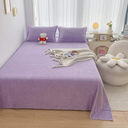 91家纺网 家纺一手货源 找家纺 寐居家纺 2023新款纯色牛奶绒保暖床单 奈雪紫