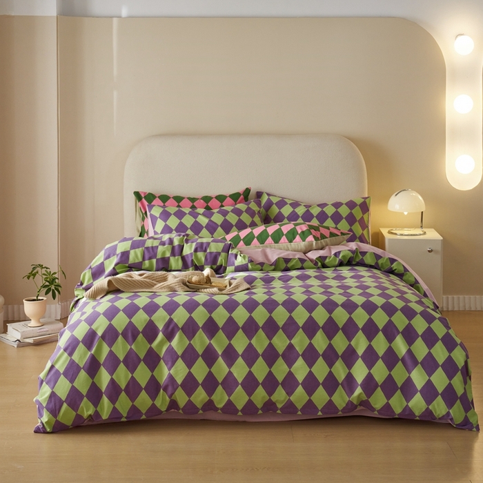 91家纺网 家纺一手货源 找家纺 时年2023新款全棉磨毛印花系列套件-简约风格 晴琳-紫