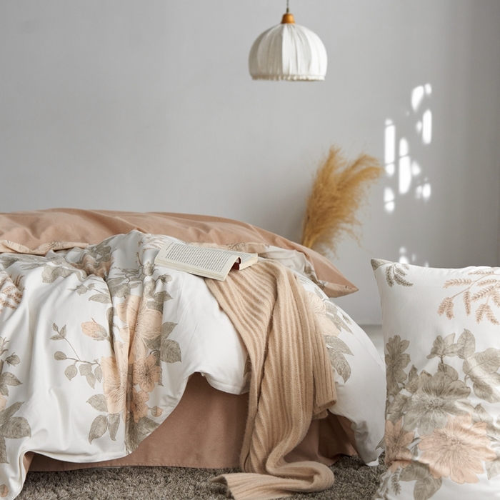 91家纺网 家纺一手货源 找家纺 时年2023新款全棉磨毛印花系列套件-花卉风格 薇甜-白