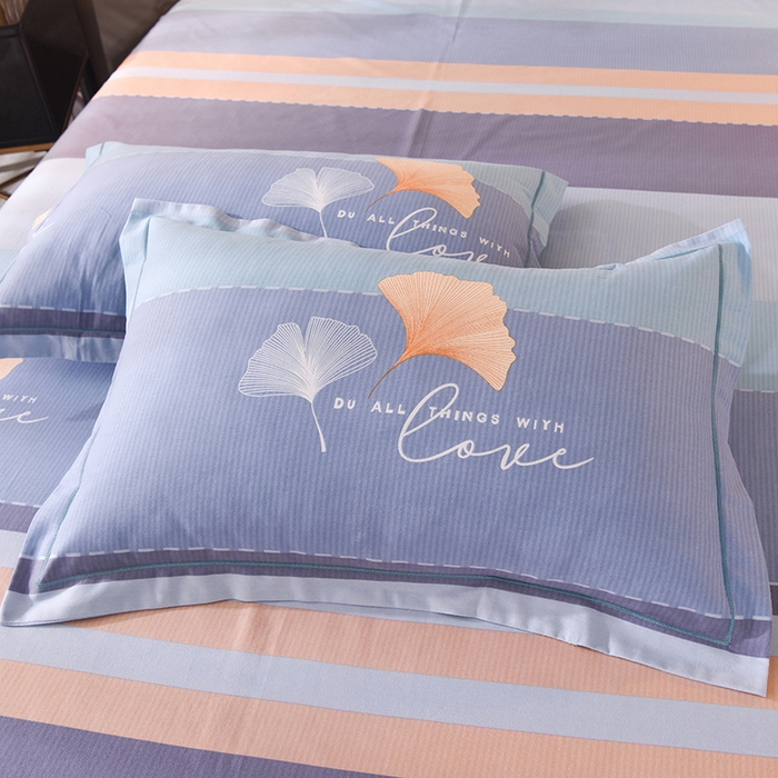 91家纺网 家纺一手货源 找家纺 简如   2025新款全棉磨毛印花四件套 若雨千叶-蓝