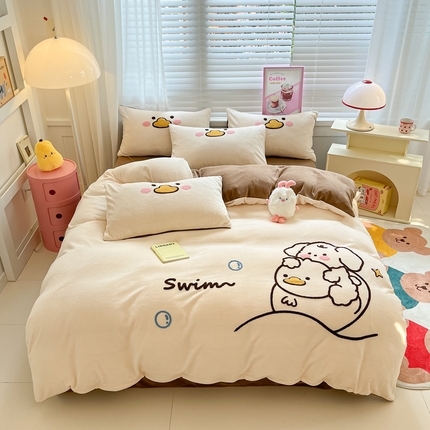 91家纺网 家纺一手货源 找家纺 （总）丽涵家纺 2023秋冬大版牛奶绒毛巾绣系列四件套