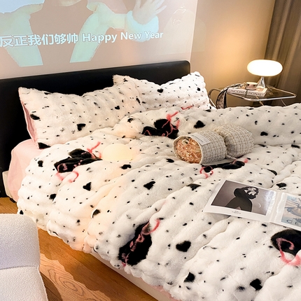 91家纺网 家纺一手货源 找家纺 澳梵家居 2023舒芙蕾印花兔兔绒牛奶绒四件套 甜心宝贝