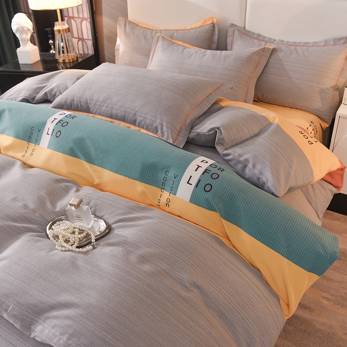 91家纺网 家纺一手货源 找家纺 简如   2025新款全棉磨毛印花四件套 麦凯-蓝