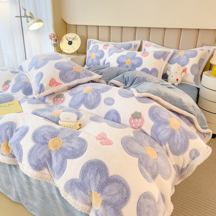 91家纺网 家纺一手货源 找家纺 2023新款立体6D雪花绒加厚保暖系列单枕套 48x74cm一对 兰花朵朵