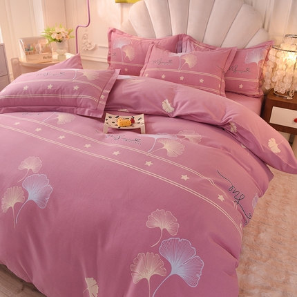 简如   2025新款全棉磨毛印花四件套 风中倩影-豆沙