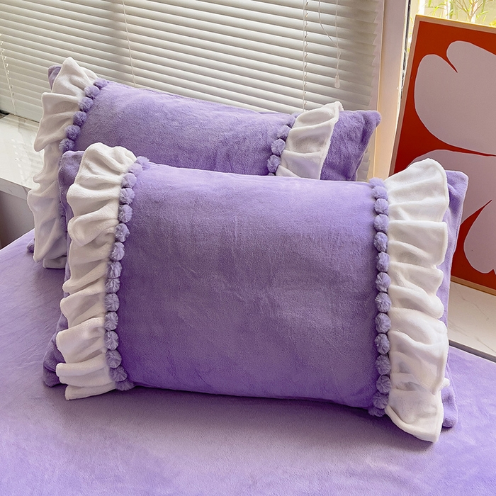 91家纺网 家纺一手货源 找家纺 言熙居 2024直播爆款9斤重高克重韩版纯色牛奶绒法莱绒小清新四件套 珍珠-浪漫紫