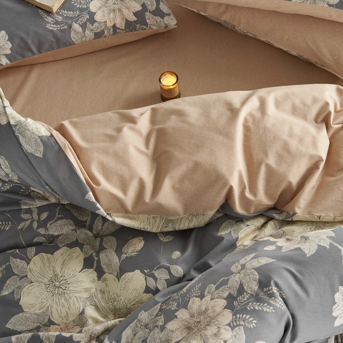 91家纺网 家纺一手货源 找家纺 时年2023新款全棉磨毛印花系列套件-花卉风格 薇甜-灰