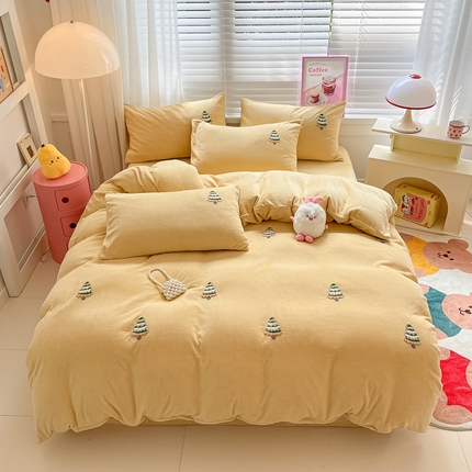 丽涵家纺 2023秋冬散版牛奶绒毛巾绣系列四件套 圣诞树