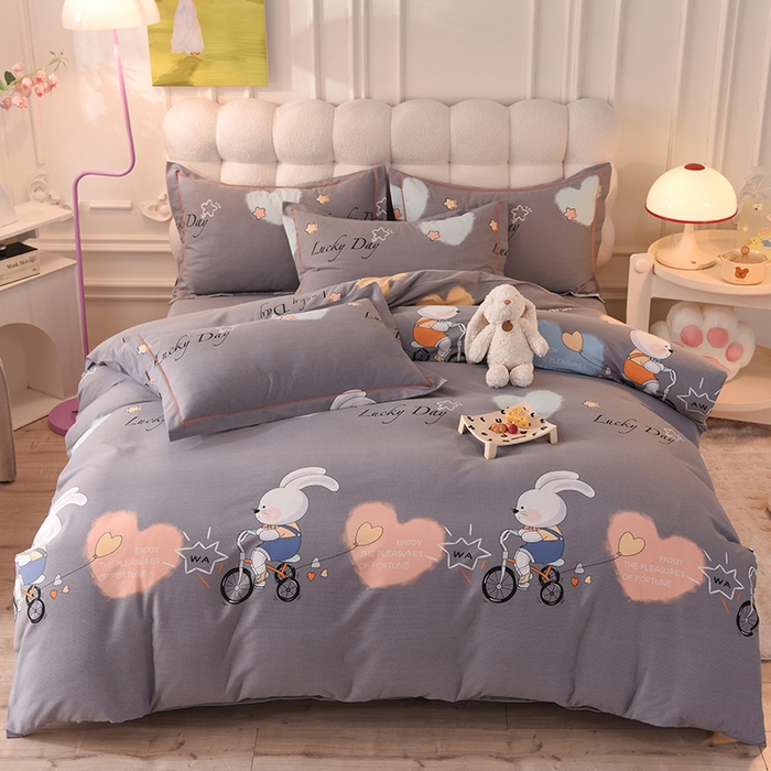 91家纺网 家纺一手货源 找家纺 简如   2025新款全棉磨毛印花四件套 彼得兔-灰